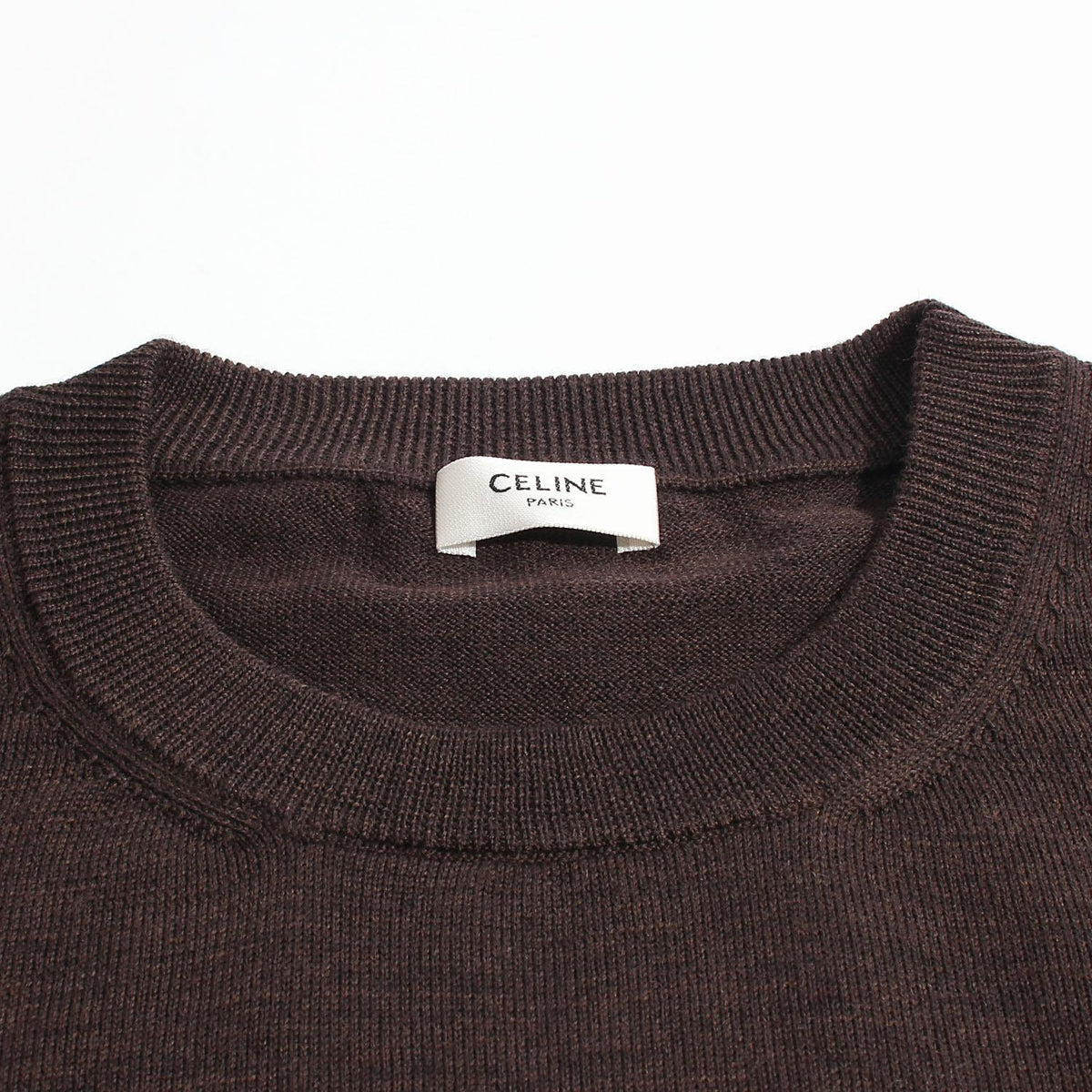 CELINE Chocolate Wool Crewneck Sweater with Embroidered Logo