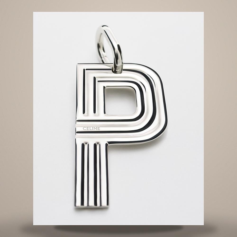 CELINE Alphabet P Letter Charm Rhodium-Finish Brass Silver Keyrin B10FC4V70 36SI