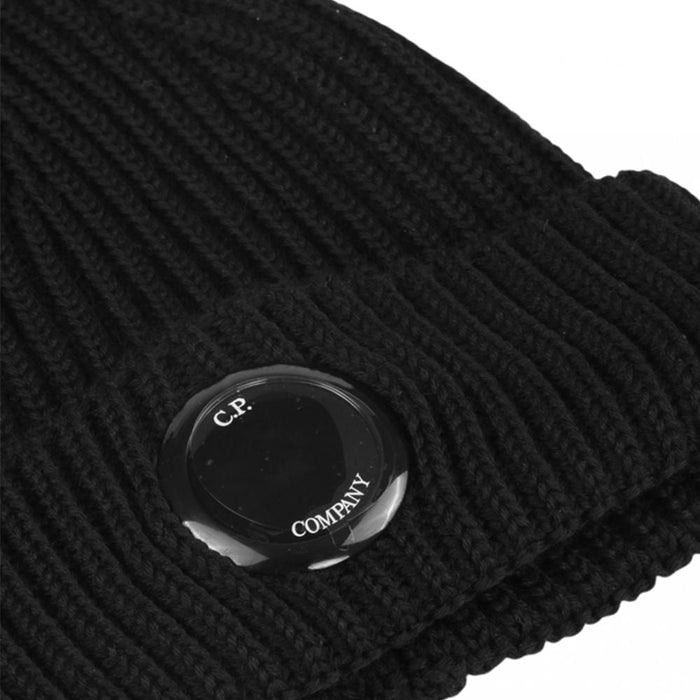 CP Company Lens Logo Merino Wool Beanie Black