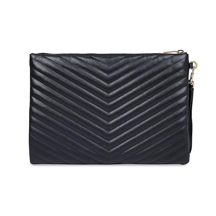 Saint Laurent Cassandra Monogram Gold Matelassé Leather Clutch Black