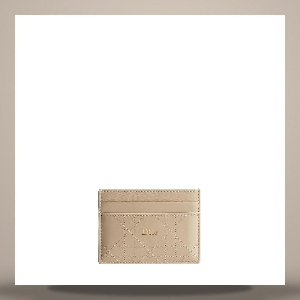 DIOR Cannage Lambskin Flat Card Holder Trench Beige S4601OSQM M73U