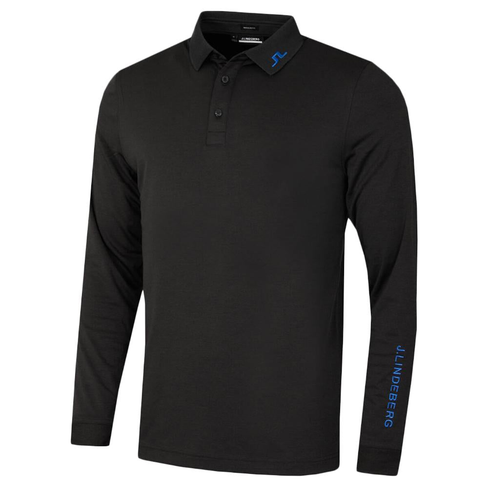 J LINDEBERG Tour Tech Embroidered Logo Black Melange Long Sleeve Polo