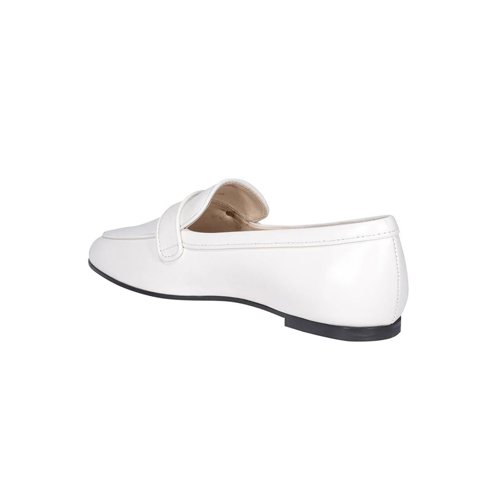 Tods White Leather Moccasin Loafers with Gold T Logo