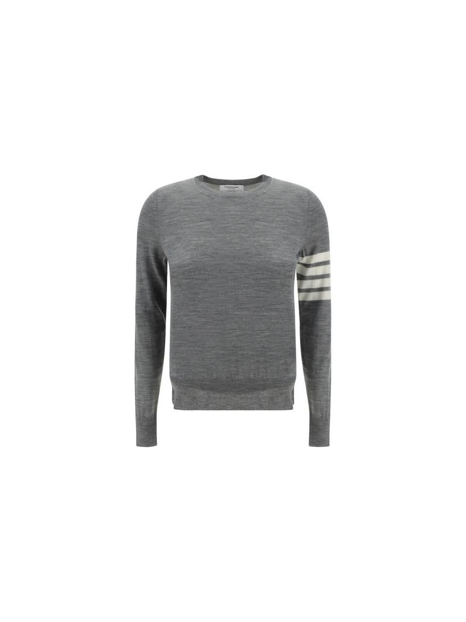 THOM BROWNE Wool 4-Bar Relaxed Crewneck Pullover Sweater Gray