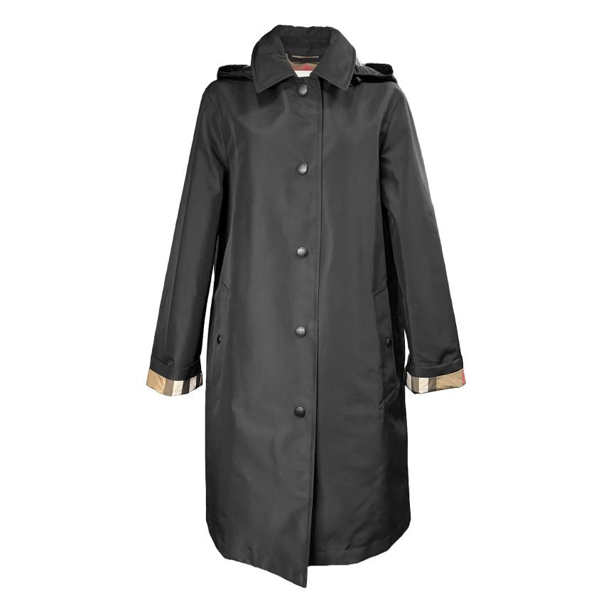 BURBERRY Black Trench Hooded Car Coat Oxclose
