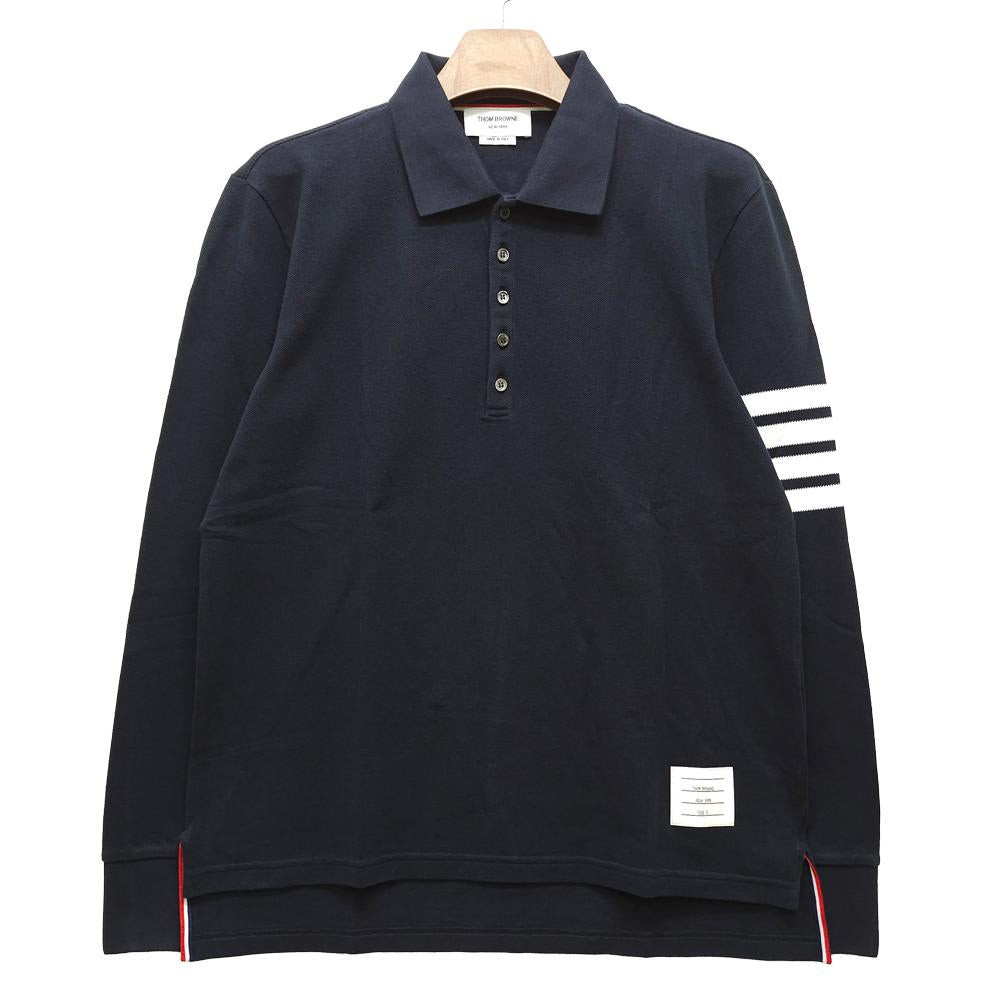 THOM BROWNE Diagonal Stripe Pique Long Sleeve Polo Shirt