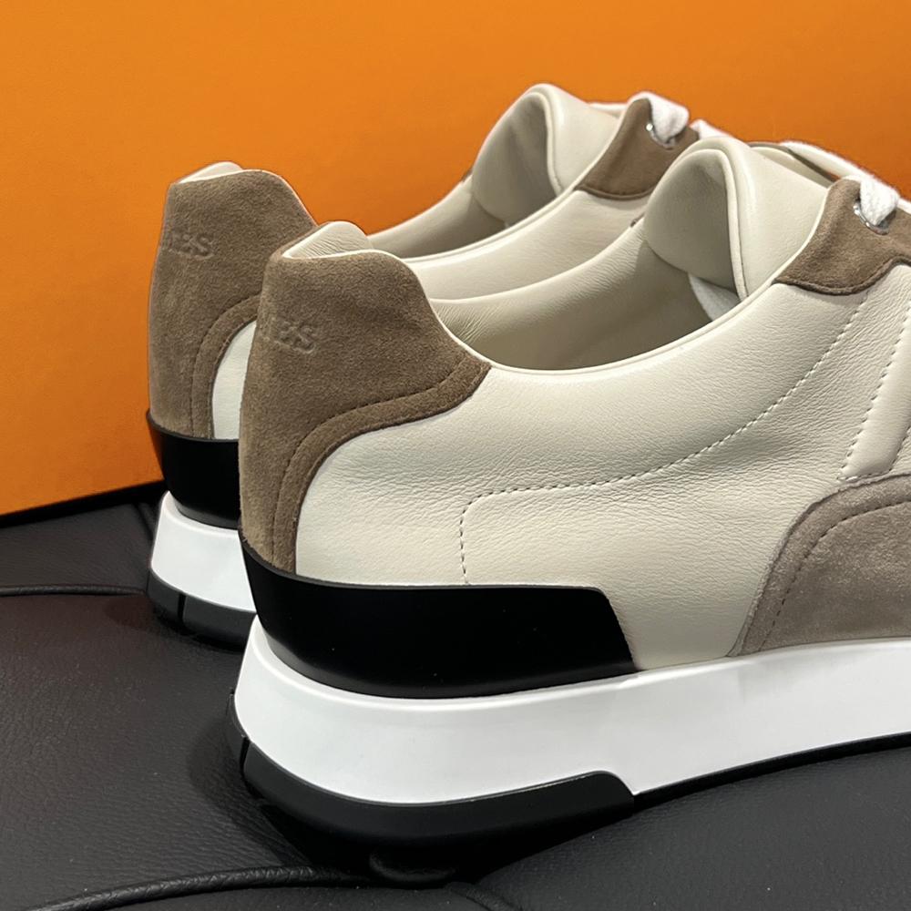 HERMES Trail Sneakers Calfskin Gray Beige Low-Top Men’s