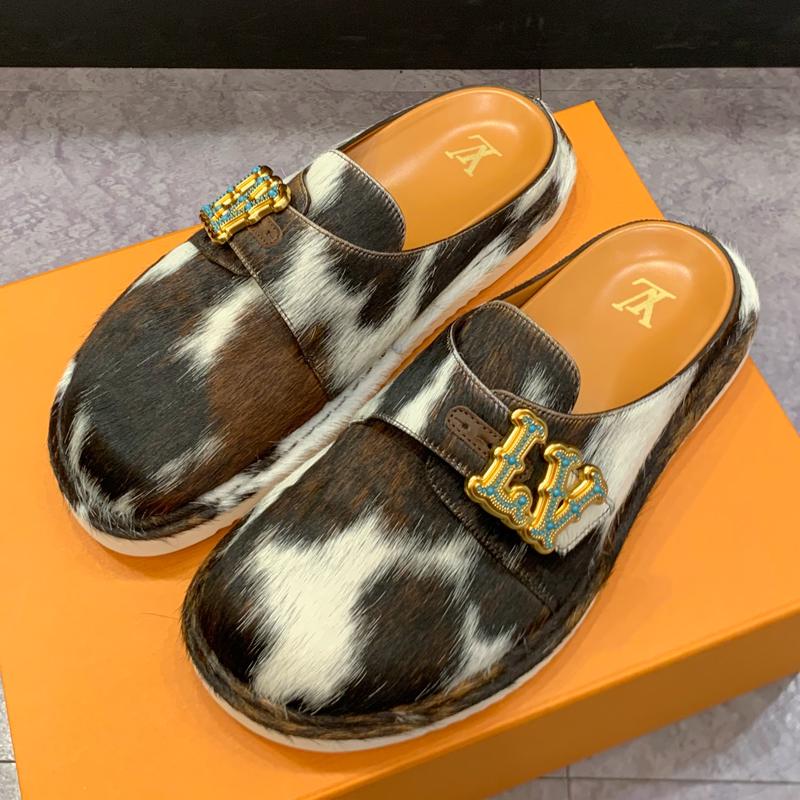 Louis Vuitton Cowhide Pony Hair Easy Mule Slip-On Sandal Slippers