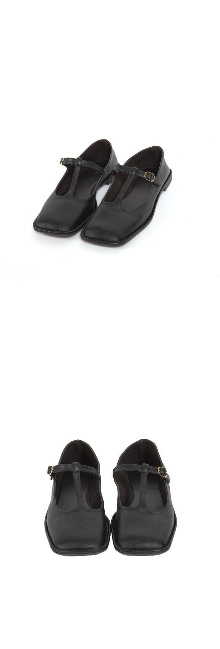 The Row Black Square T-Strap Flat Shoes F1599SL3 BLK