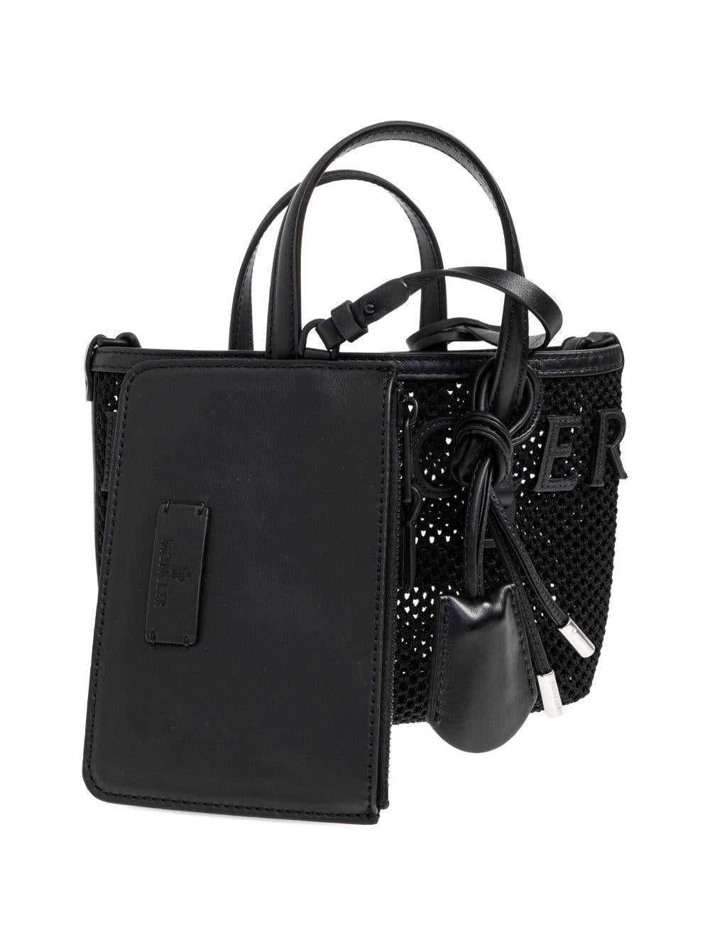 Moncler Black Leather Shoulder Tote Bag