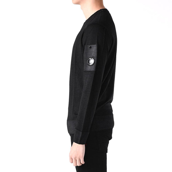 CP Company Diagonal Lens Merino Wool Crewneck Sweater Black