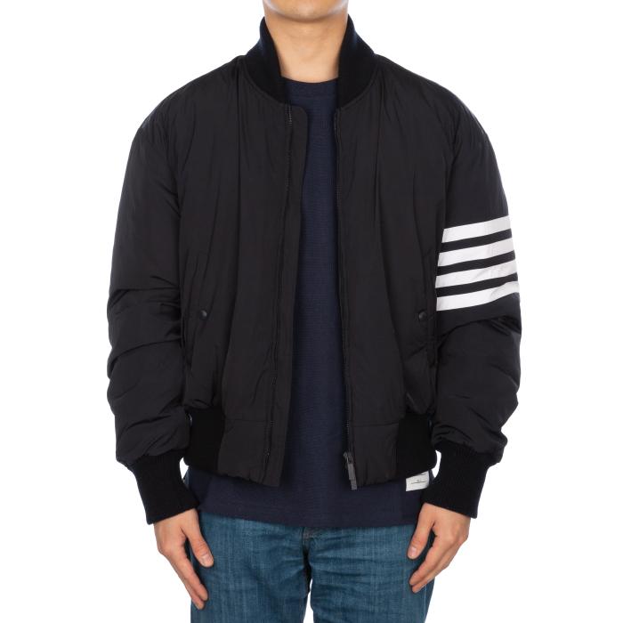 THOM BROWNE Diagonal Stripe Nylon Bomber Down Jacket Navy