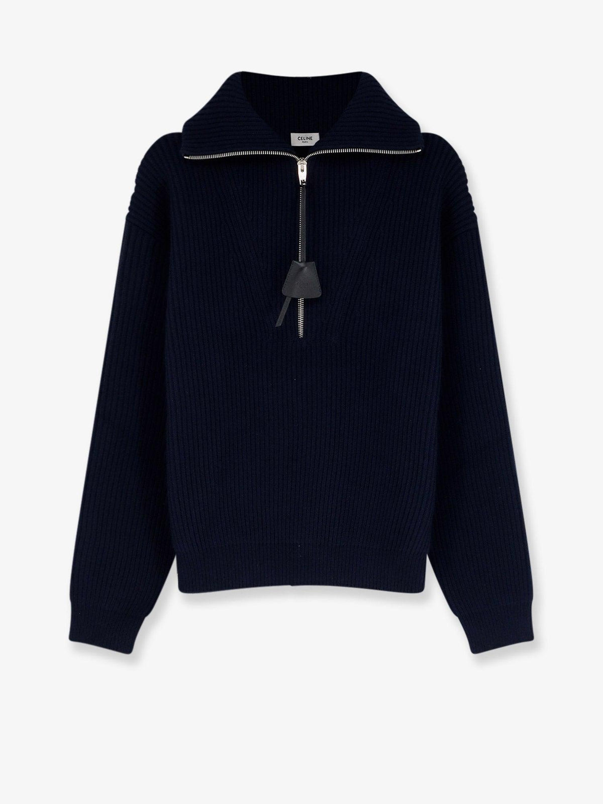 CELINE Men’s Zip-Up Knit Sweater Navy Wool