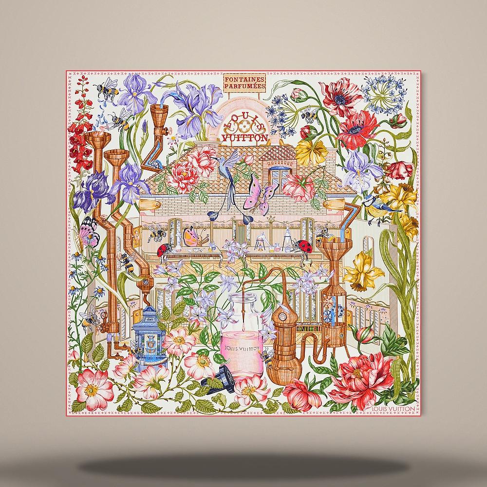 Louis Vuitton Pink Fontaine Parfumee Square 90 Scarf M98514