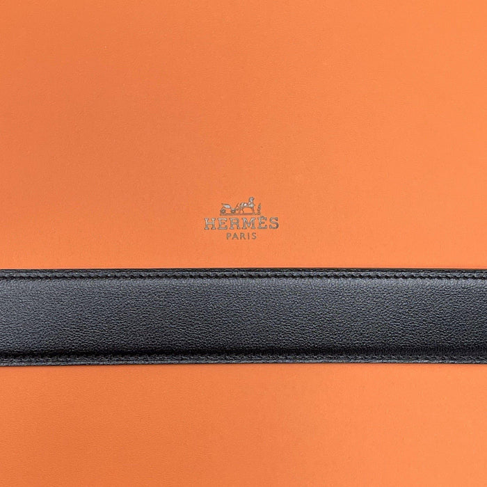 HERMES Reversible Belt Black/Orange Matte Gold Buckle 32mm