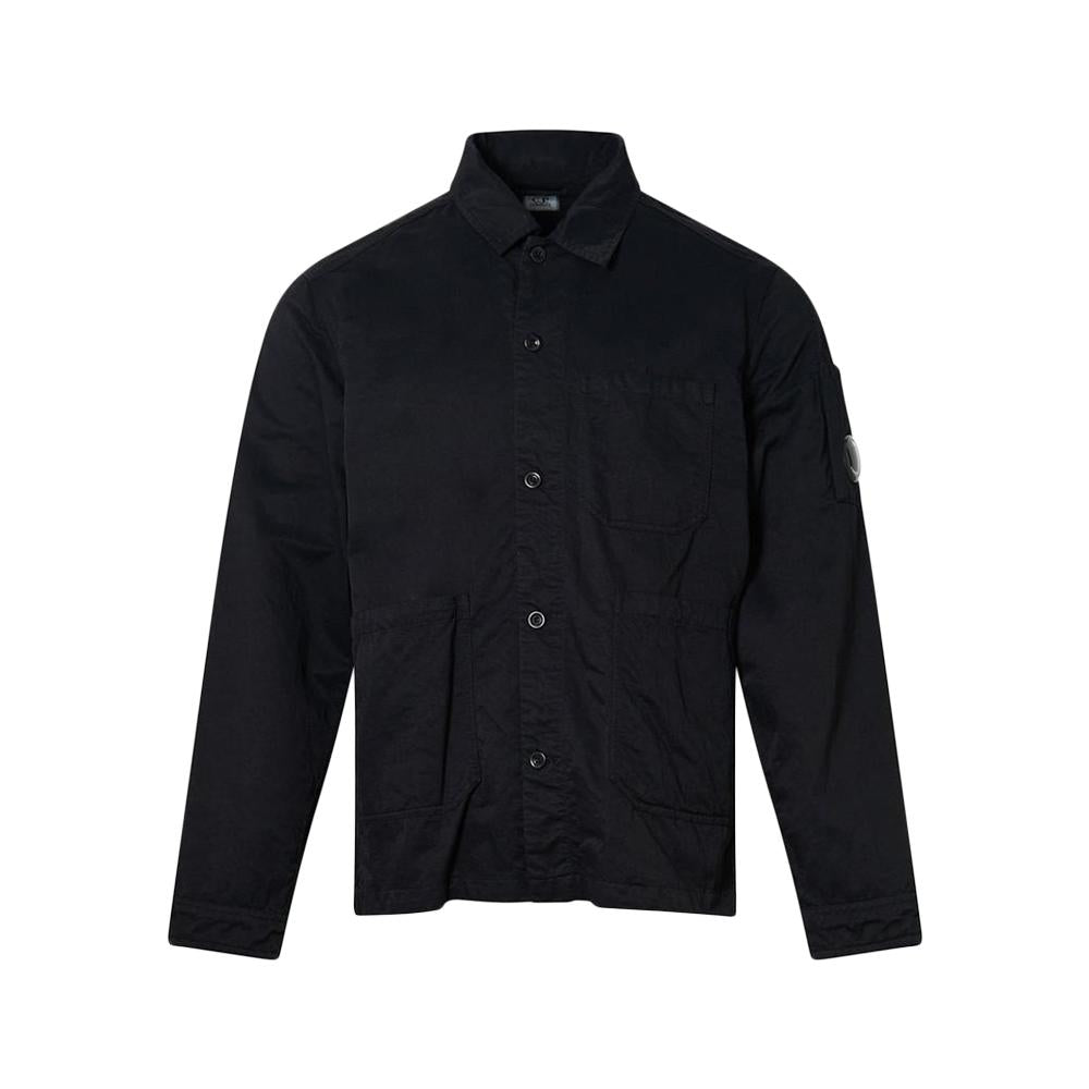 CP Company Black Garment-Dyed Lens Badge Shirt Jacket 19CMOS079A 110201G 999