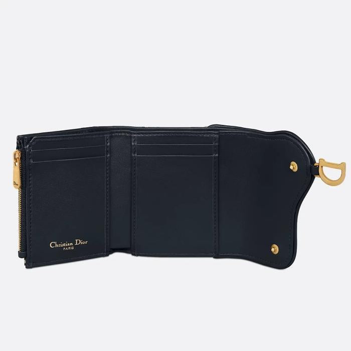 DIOR Saddle Lotus Small Wallet Blue Leather S5652CNKO M928