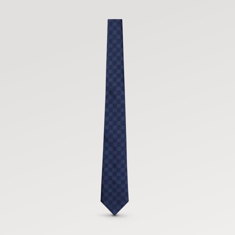 Louis Vuitton Damier Classic Silk Tie Black Marine Light Blue Men’s