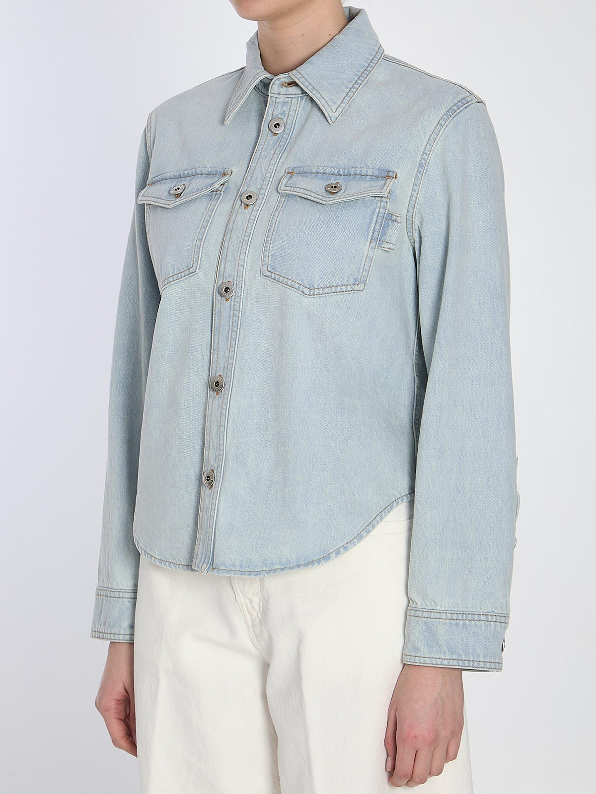 Bottega Veneta Long Sleeve Blue Cotton Shirt