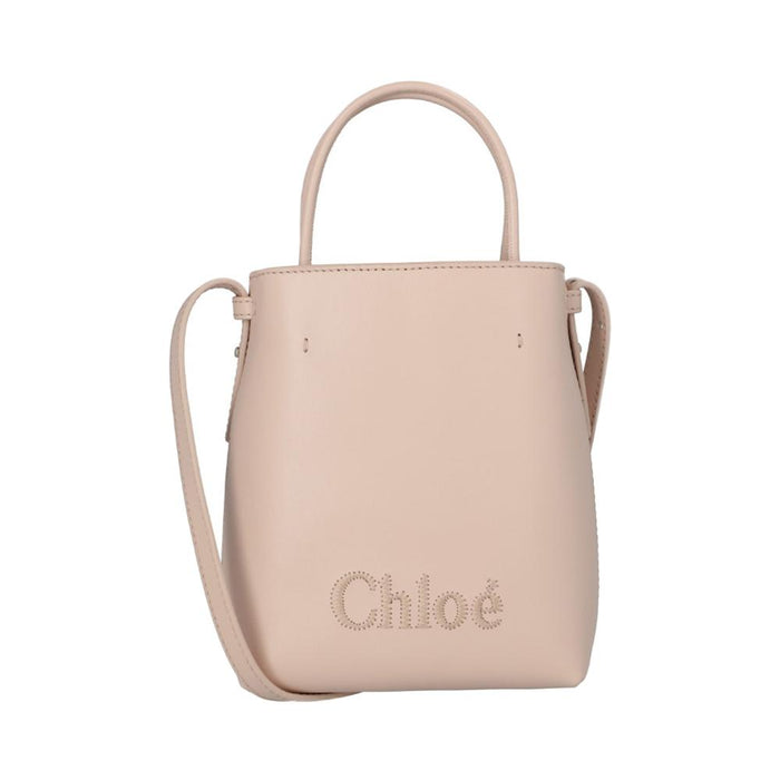 Chloe SENSE Logo Embroidered Micro Tote Bag Cement Pink Tote