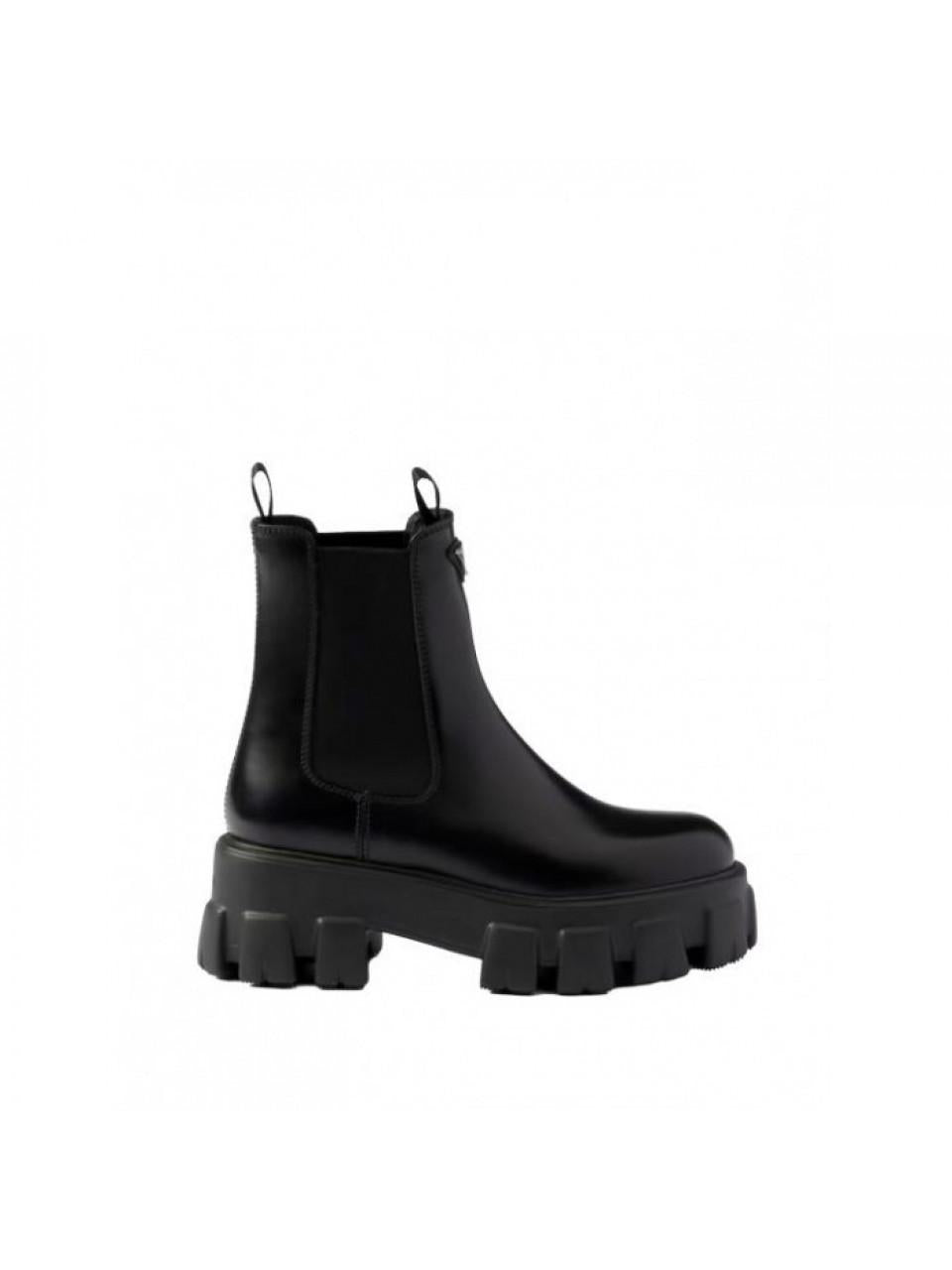 PRADA Monolith Brushed Leather Women's Chelsea Boots Black