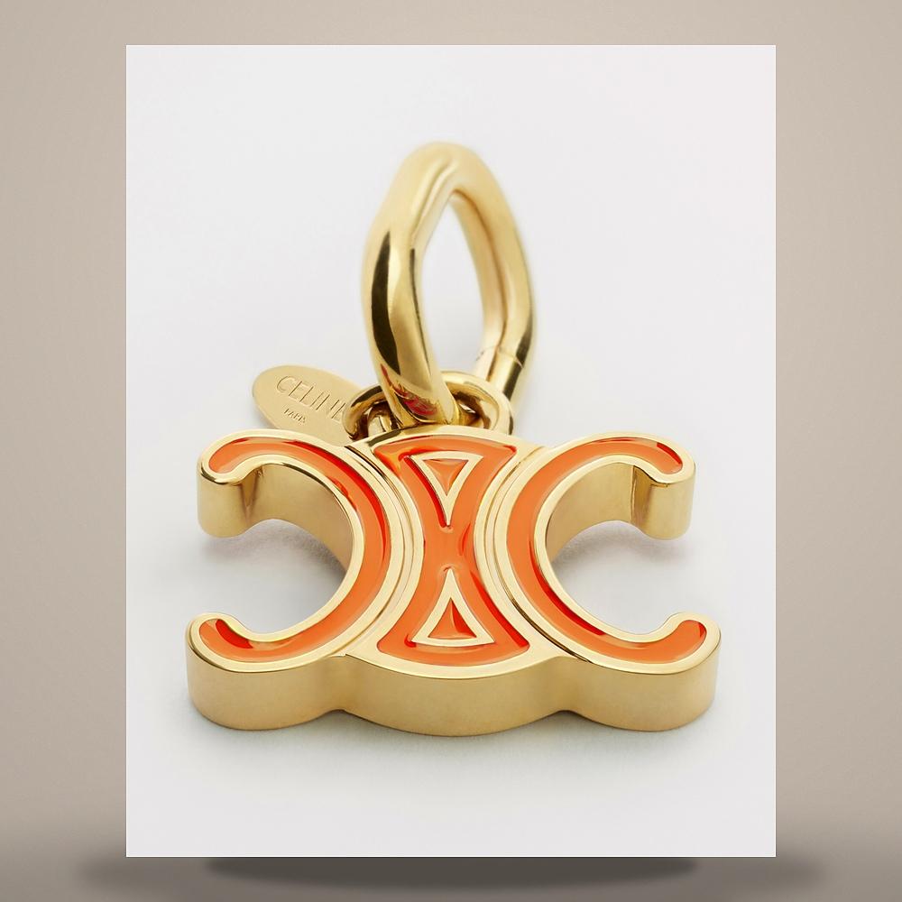 CELINE Triomphe Enamel Gold-Finish Brass Charm Keyring Orange B108X3N20 35GE