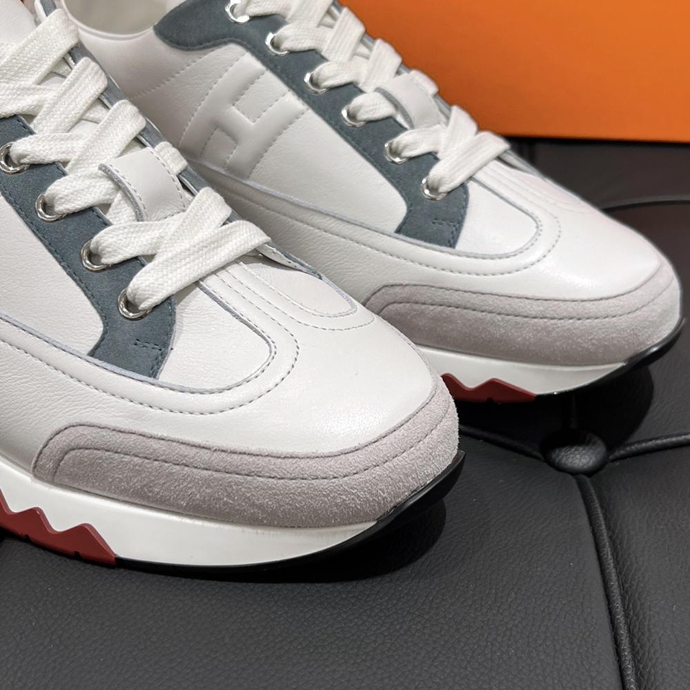 HERMES Trail Sneakers White Calfskin Leather Blue Red Low Top Men
