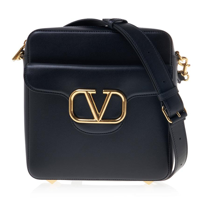 VALENTINO Garavani V-Logo Crossbody Bag Black Leather Unisex