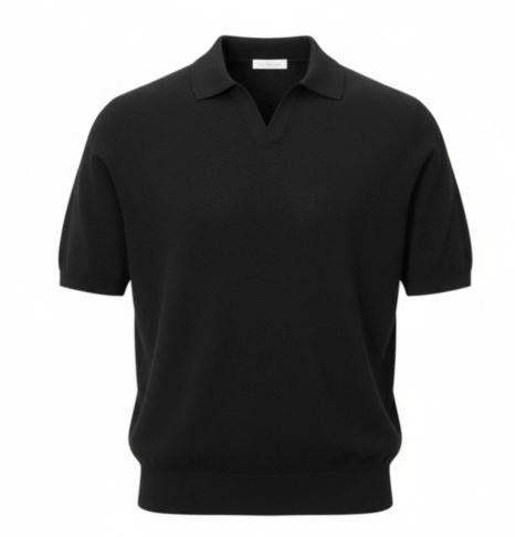 BURBERRY Black Wool Knit Short Sleeve Polo Shirt Men