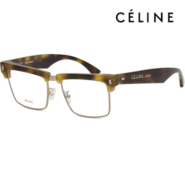 CELINE Thick Tortoise Half-Rim Eyeglass Frames with Gold Accents CL50013U 039