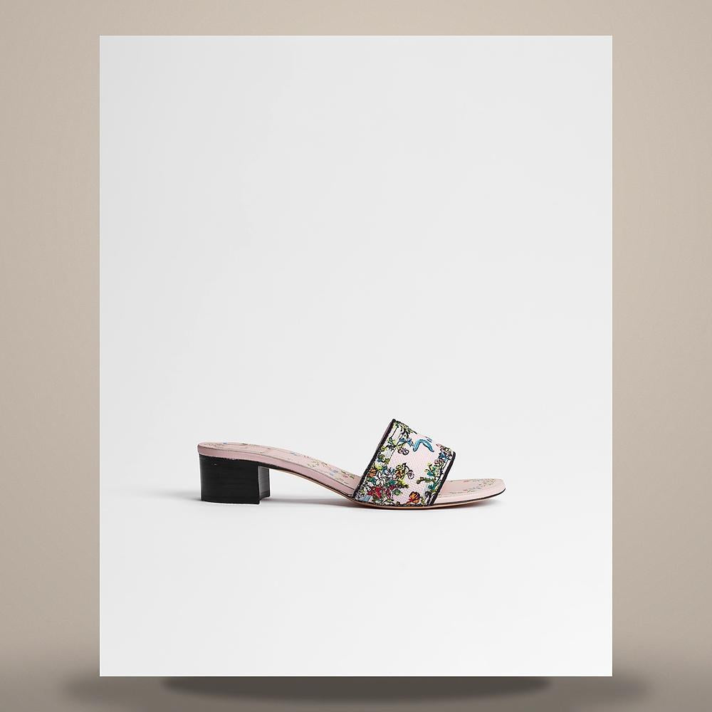 DIOR Dway Heel Slide Rose Tendre Cotton Multicolor Arabesque Embr KCO611BRN S28Z