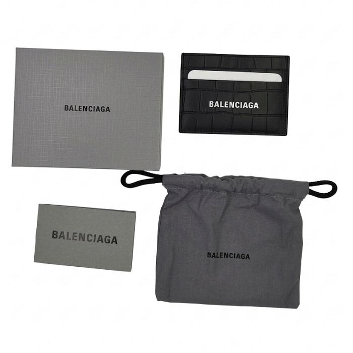 BALENCIAGA Logo Croc-Embossed Leather Card Holder Black