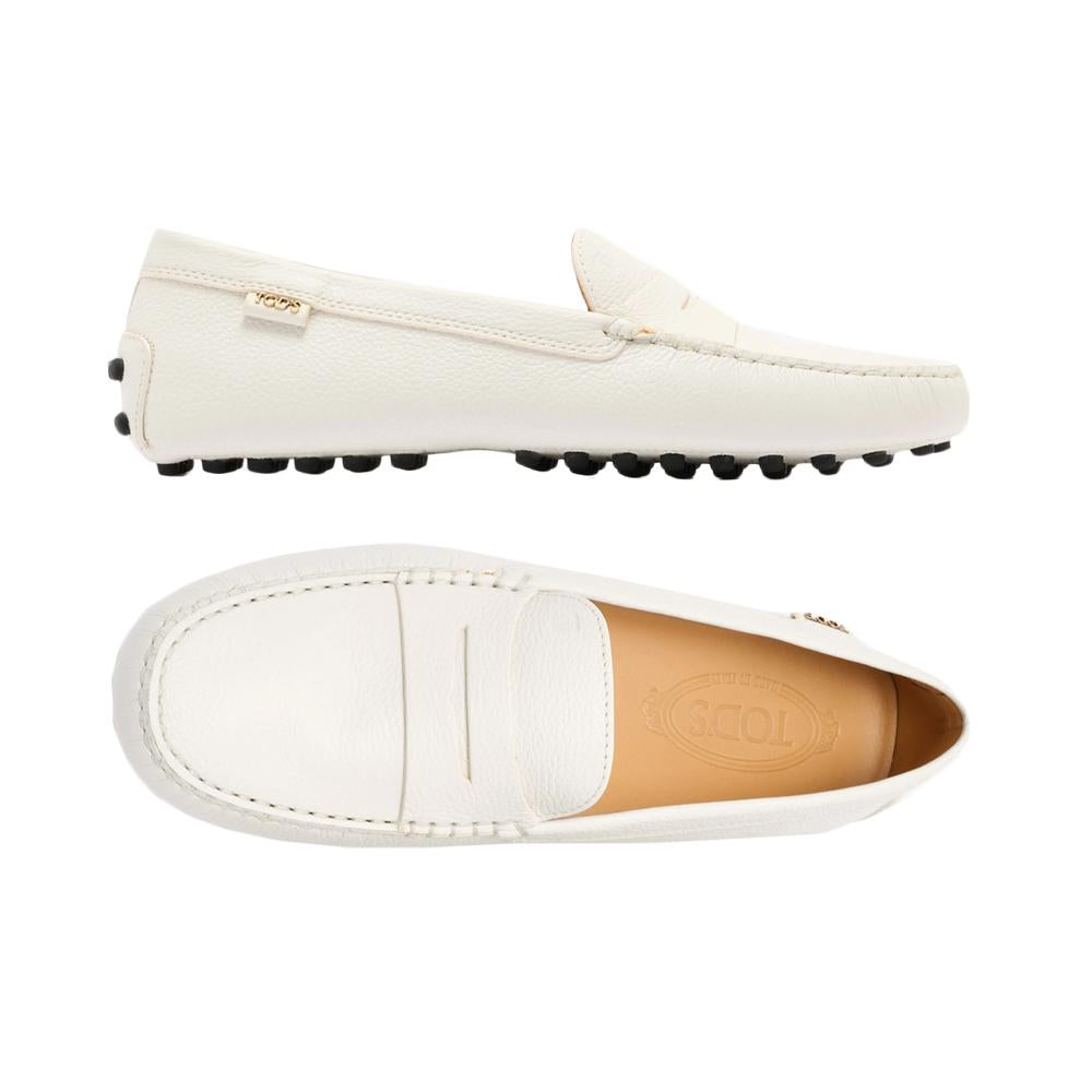 Tods Women’s Gommino Driving Shoes White Leather Loafers XXW22 L00010 5J1 B015