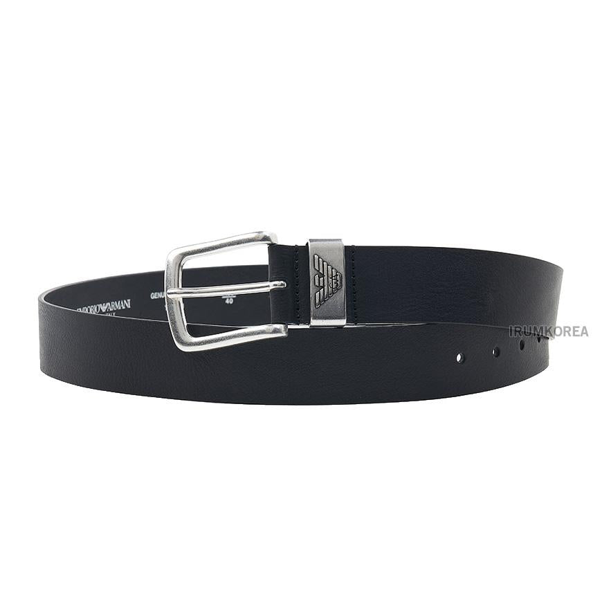 Emporio Armani Men’s Leather Belt with Logo Buckle Black
