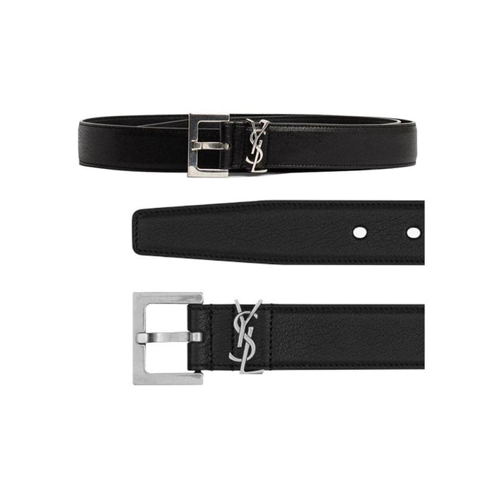 Saint Laurent Signature Logo Leather Belt Black