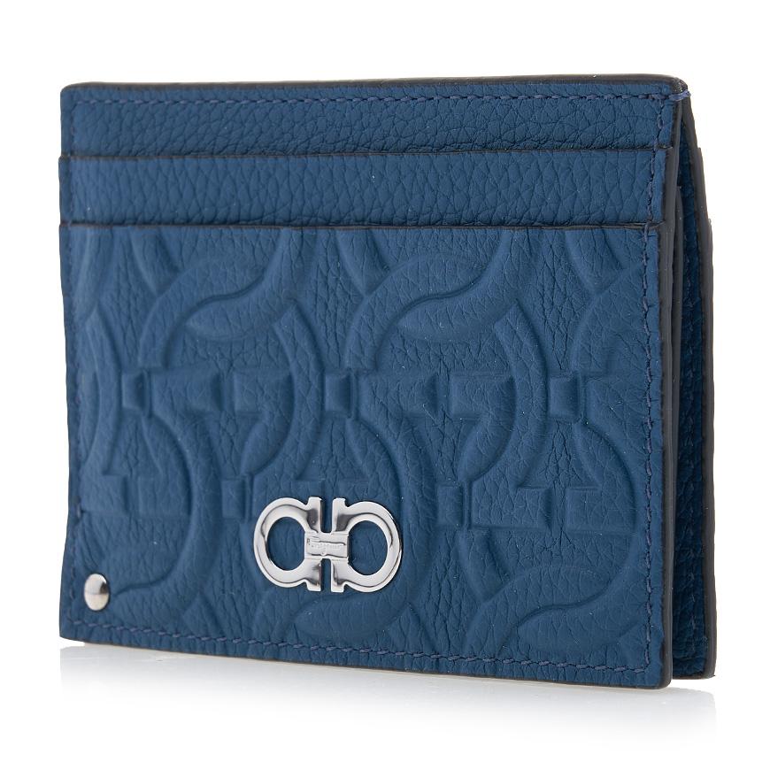 Ferragamo Gancini Leather Card Holder for Men 66 1121 DENIM 0758019