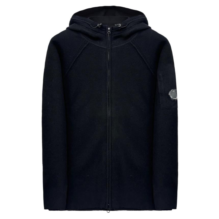 CP Company Black Lens Patch Hooded Knit Zip-Up Sweater