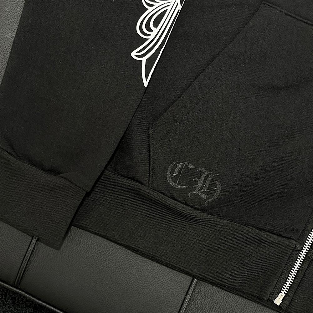 Chrome Hearts Horseshoe Floral Fleece Zip-Up Hoodie Black