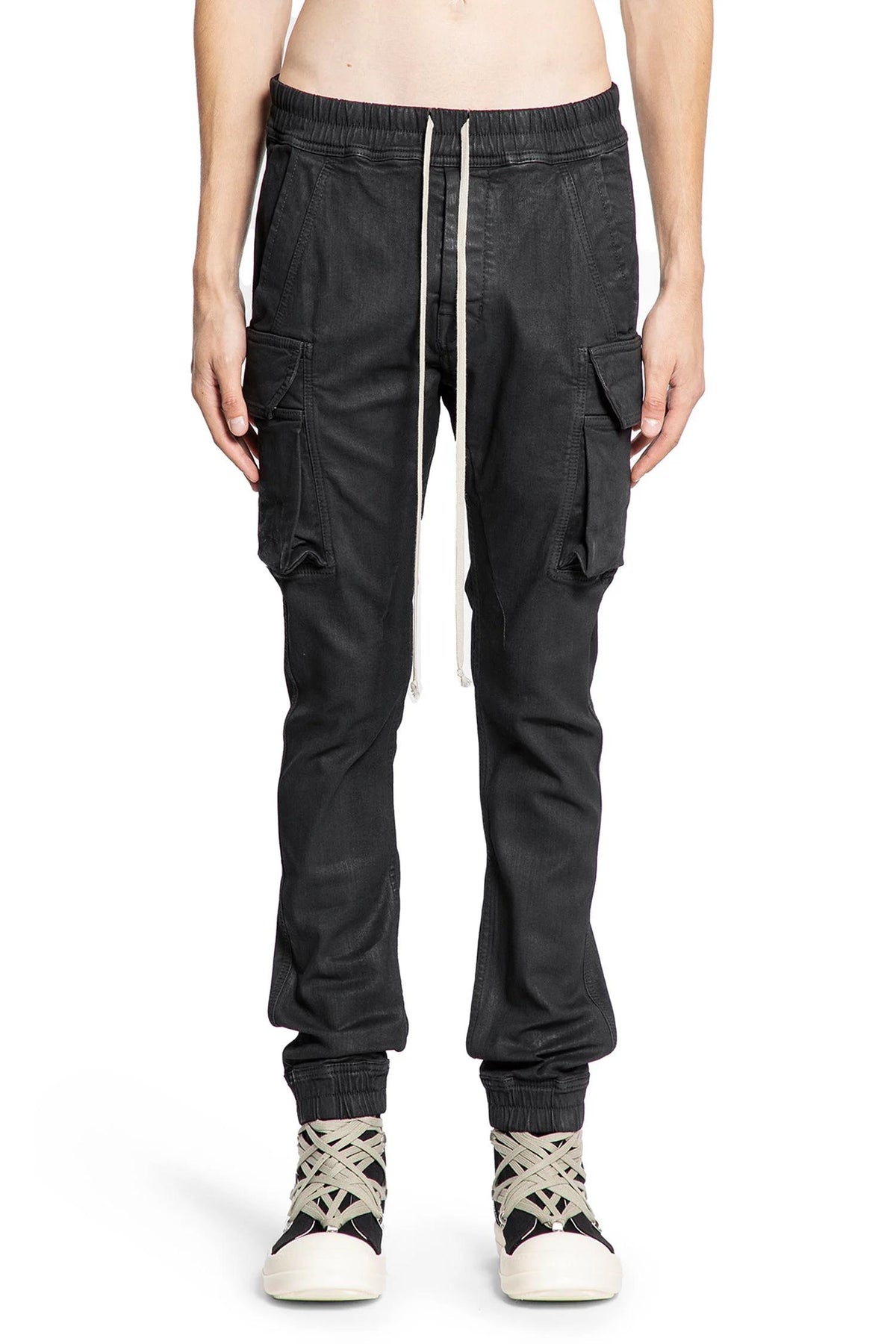 Rick Owens DRKSHDW Black Waxed Stretch Denim Mastodon Cut Sweatpants