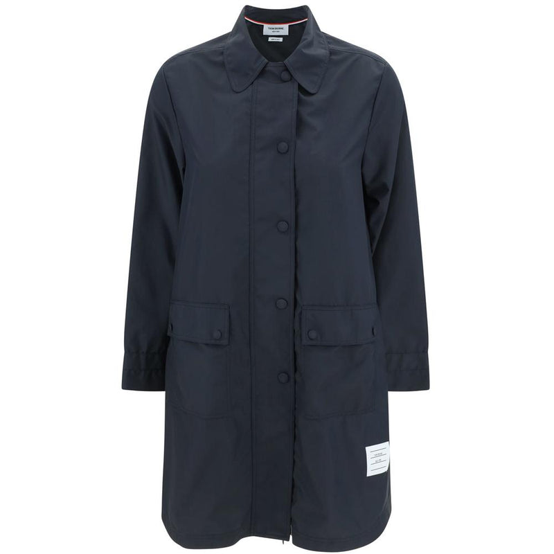 THOM BROWNE Military Ripstop Collar Overcoat Navy