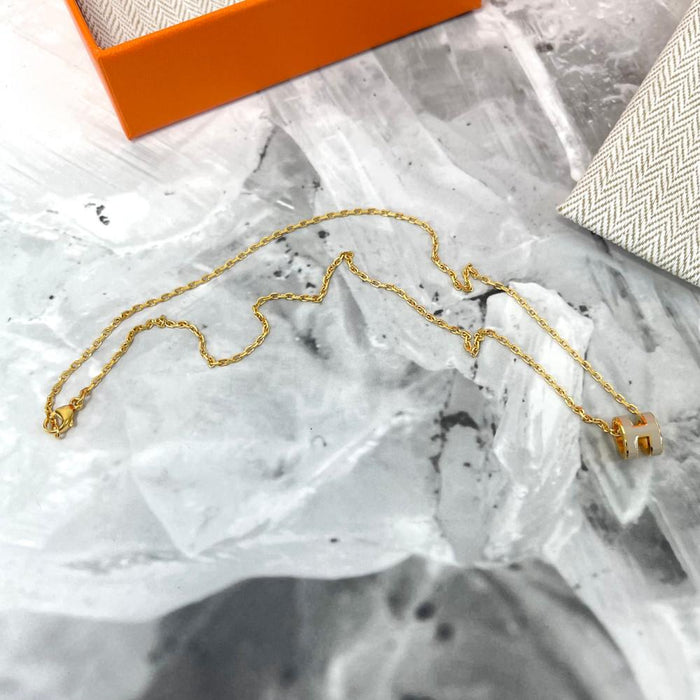 HERMES Mini Pop H Necklace Pop Ash Maron Glace Yellow Gold