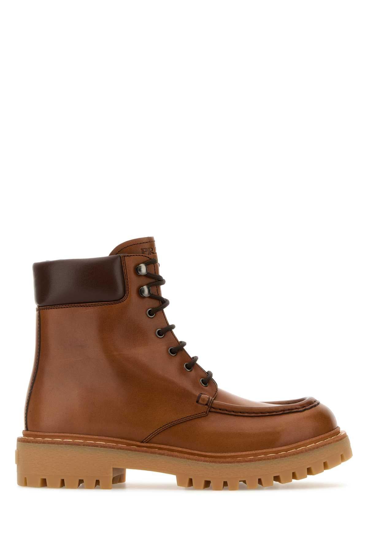 PRADA Black Leather Lug Sole Ankle Boots