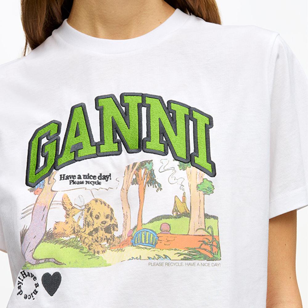 GANNI Relaxed Fit Short Sleeve T-Shirt White T4288 151