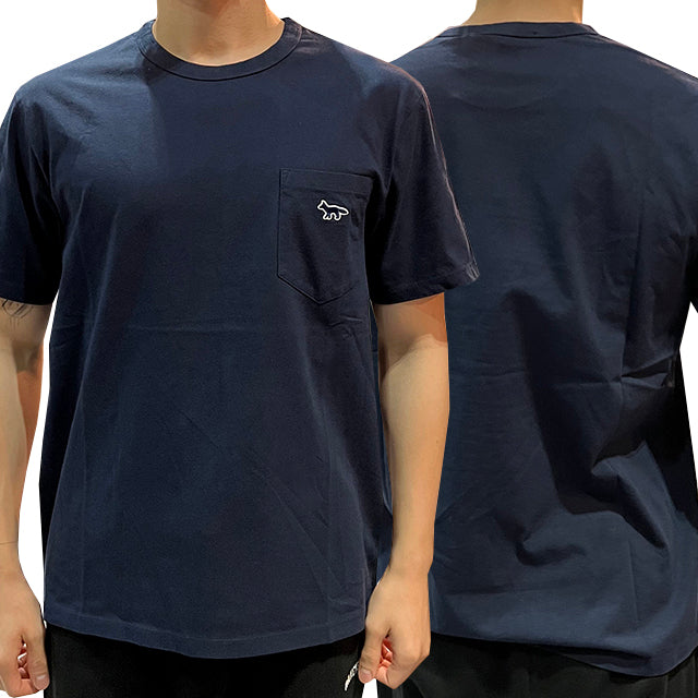 Maison Kitsune Navy Fox Head Patch Pocket Short Sleeve T-Shirt HM00136KJ0008