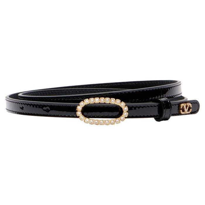VALENTINO Thin Oval Buckle Women’s Leather Belt Black