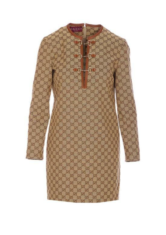 GUCCI GG Horsebit Canvas Midi Dress