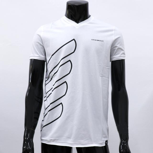 Emporio Armani Screen Print V-Neck Vintage Cut T-Shirt White Men
