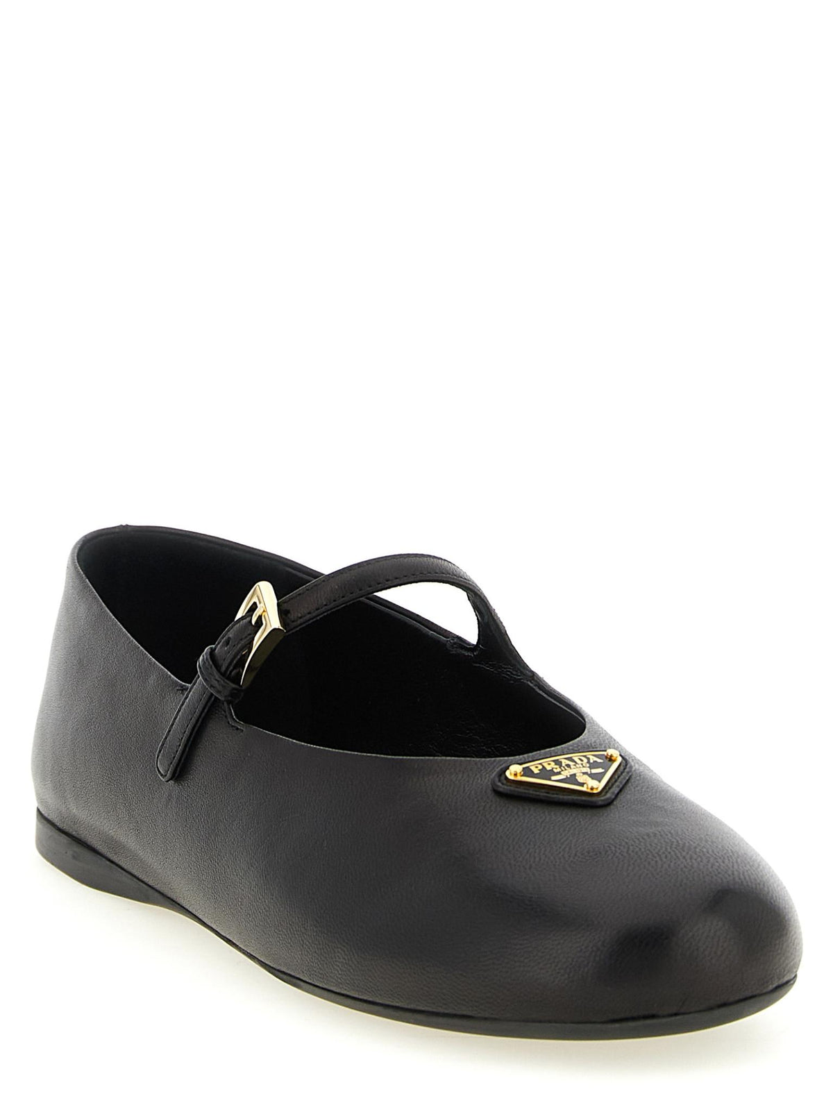 PRADA Black Leather Flat Shoes