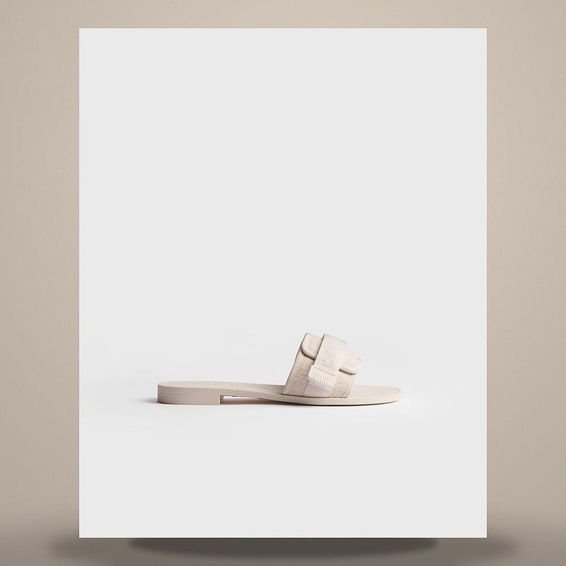 DIOR White Beige Dior Oblique Washed Linen Slide Sandals KCO674LIO S69W