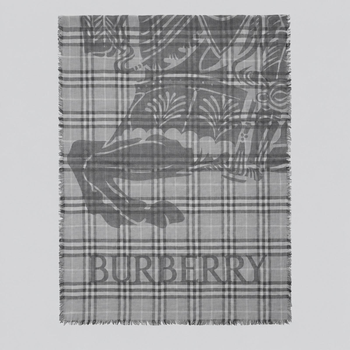 BURBERRY Wide Check Silk Scarf Mid Gray 8117903
